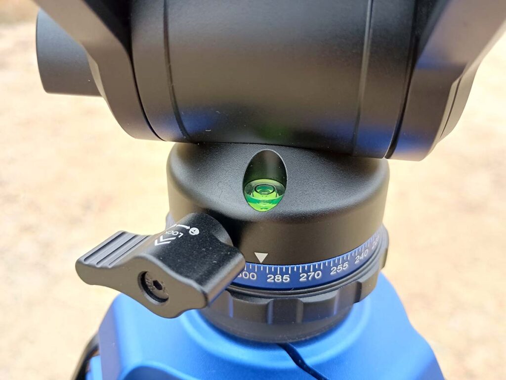 Some of the extras Zeiss includes on its tripod are a bubble level and a graduated ring on the head. The latter is excellent to help relay spotting data to a hunting partner.